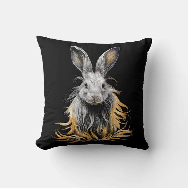 Awesome Grey Rabbit on Fire  Cushion (Front)