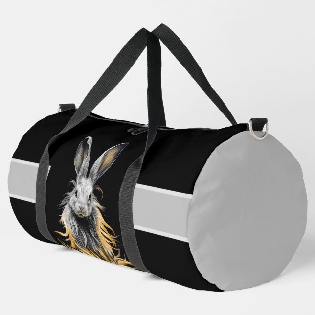 Awesome Grey Rabbit on Fire  Duffle Bag (Left Corner)