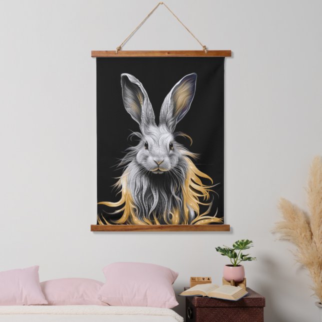 Awesome Grey Rabbit on Fire  Hanging Tapestry (Bedroom)