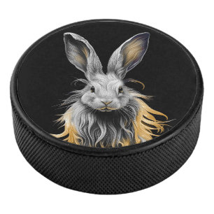 Awesome Grey Rabbit on Fire Hockey Puck