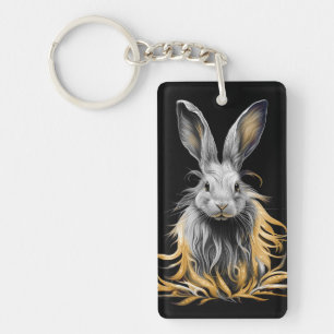 Awesome Grey Rabbit on Fire  Key Ring