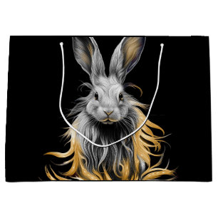 Awesome Grey Rabbit on Fire  Large Gift Bag