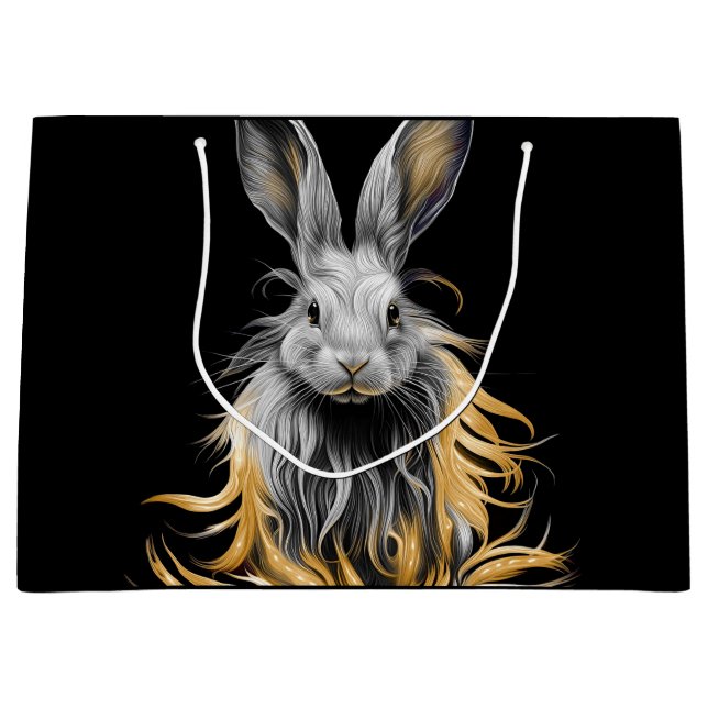 Awesome Grey Rabbit on Fire  Large Gift Bag (Front)