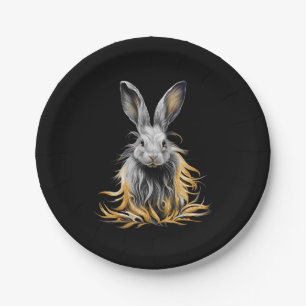 Awesome Grey Rabbit on Fire  Paper Plate