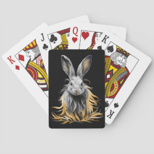 Awesome Grey Rabbit on Fire Playing Cards
