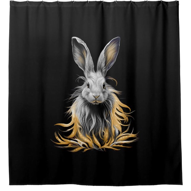 Awesome Grey Rabbit on Fire  Shower Curtain (Front)