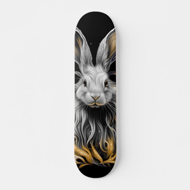 Awesome Grey Rabbit on Fire  Skateboard (Front)