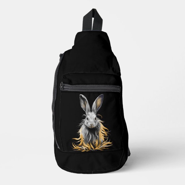 Awesome Grey Rabbit on Fire  Sling Bag (Front)