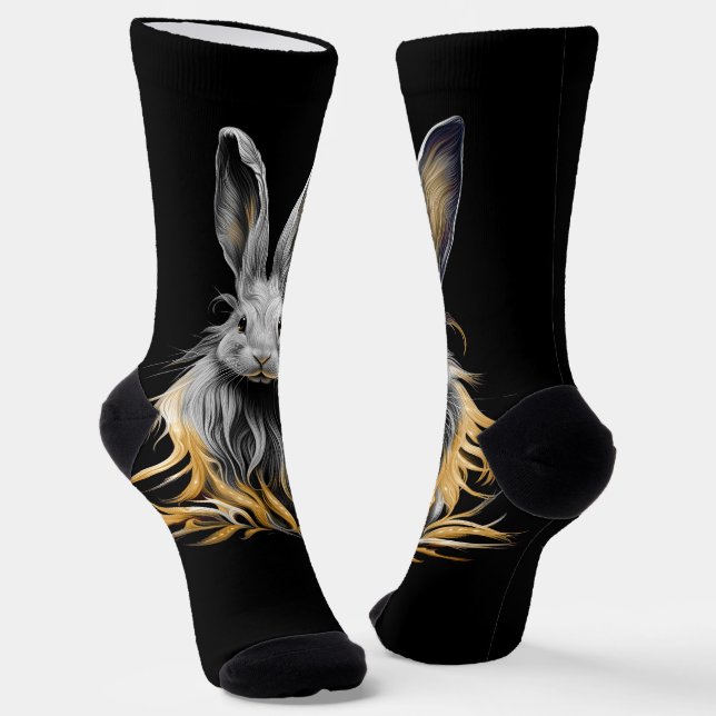 Awesome Grey Rabbit on Fire  Socks (Angled)