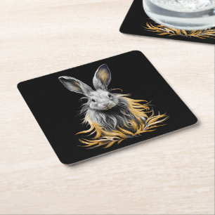 Awesome Grey Rabbit on Fire Square Paper Coaster
