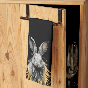 Awesome Grey Rabbit on Fire Tea Towel