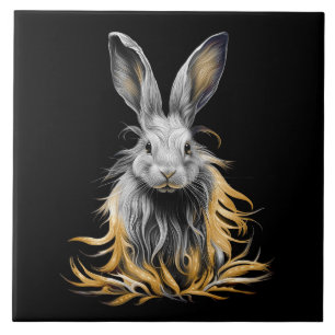Awesome Grey Rabbit on Fire  Tile