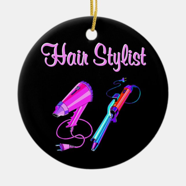 AWESOME HAIR STYLIST TEES AND GIFTS CERAMIC TREE DECORATION (Front)