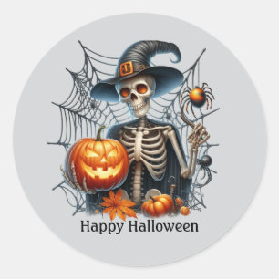 Awesome Halloween skeleton customisable Classic Round Sticker
