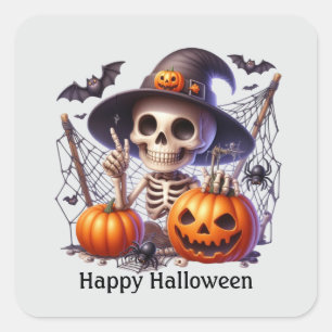 Awesome Halloween skeleton customisable Square Sticker
