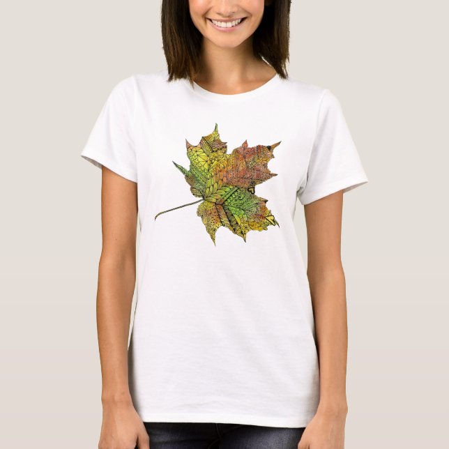 Awesome Hand Illustrated Artsy Maple Leaf T-Shirt (Front)