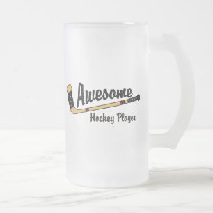 Awesome Hockey Player Frosted Glass Beer Mug