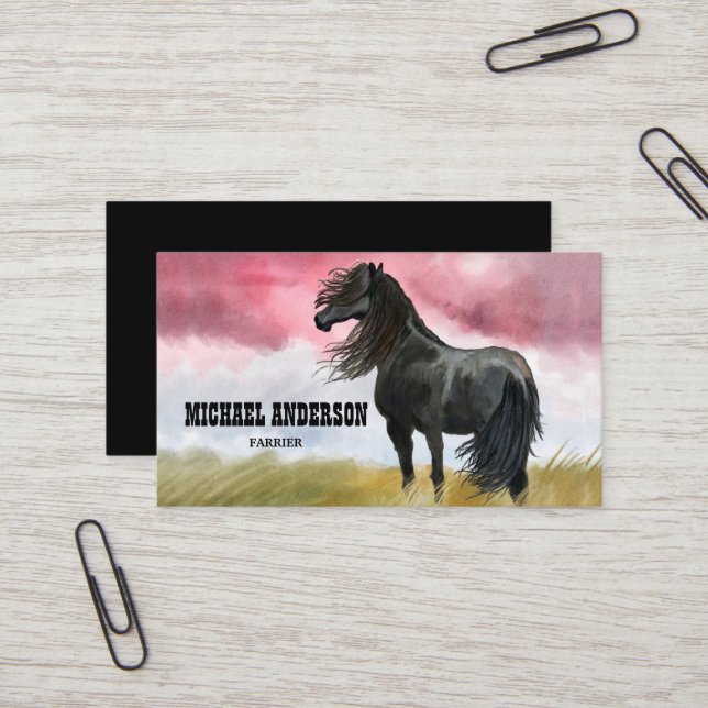 Awesome Horse Watercolor Business Card (Front/Back In Situ)