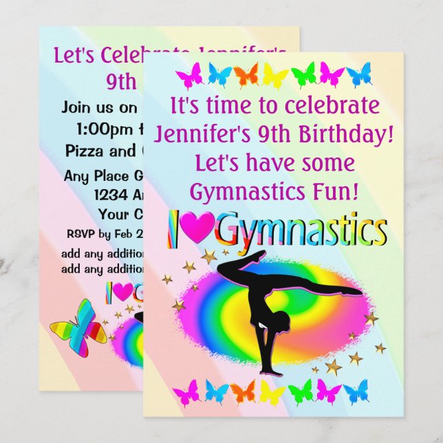 AWESOME I LOVE GYMNASTICS INVITATIONS (Front/Back)
