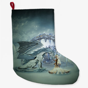 Awesome ice dragon large christmas stocking