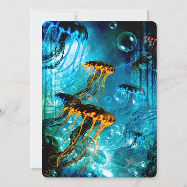 Awesome jellyfish in a fantasy underwater world invitation (Front)