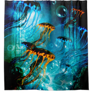 Awesome jellyfish in a fantasy underwater world shower curtain