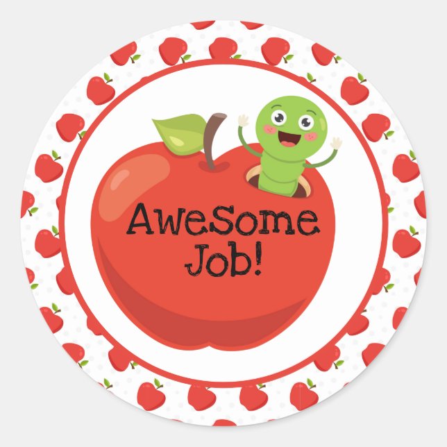 Awesome Job Apples and Worms Classic Round Sticker (Front)