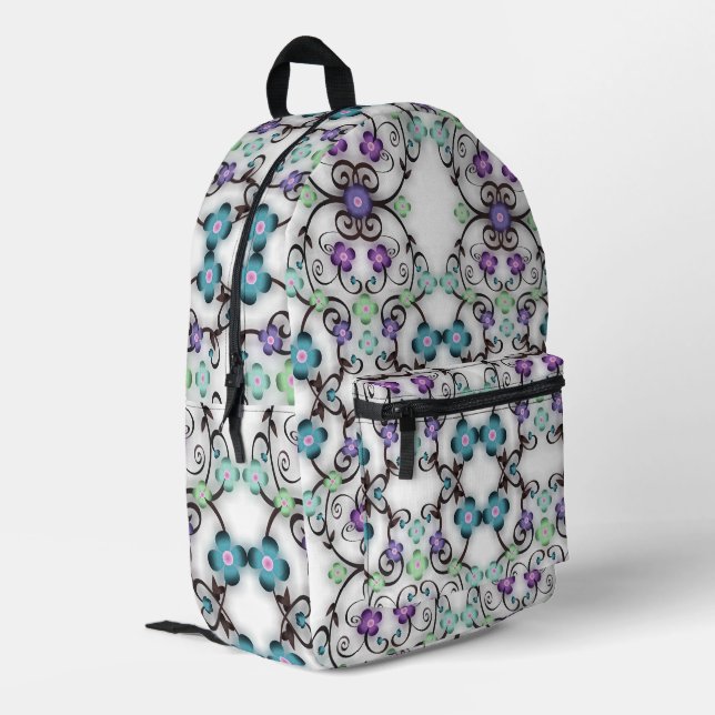 Awesome Lacy Look of Blue Violet Flowers  Printed Backpack (Back Corner Left)