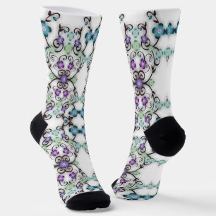 Awesome Lacy Look of Blue Violet Flowers Socks