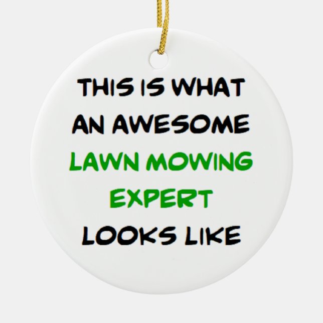 awesome lawn mowing expert ceramic tree decoration (Front)