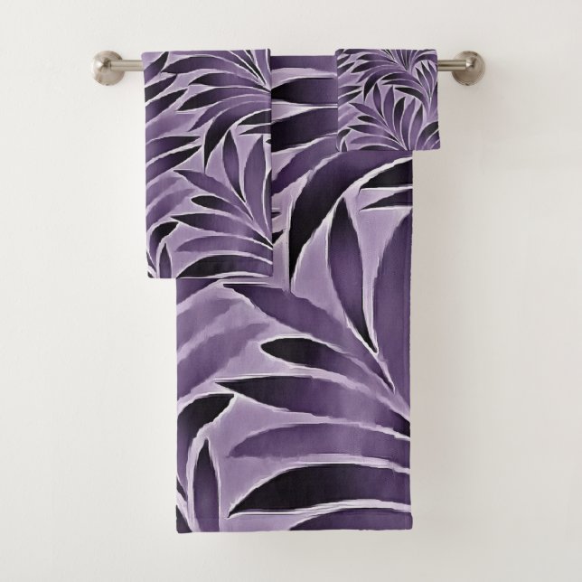 Awesome Leaves Pattern In Lilac and Grey Bath Towel Set (Insitu)