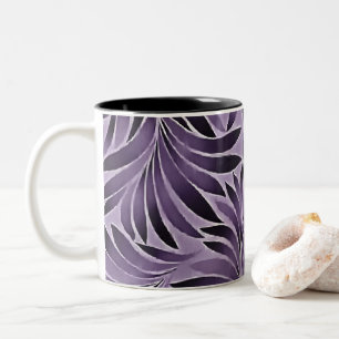 Awesome Leaves Pattern In Lilac and Grey Two-Tone Coffee Mug