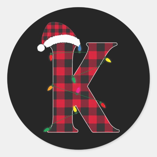Awesome Letter K Initial Name Buffalo Plaid Christ Classic Round Sticker (Front)