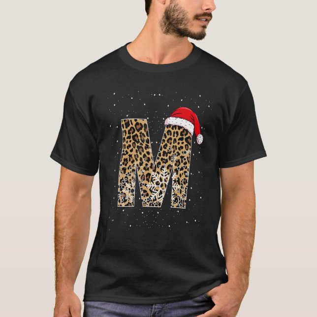 Awesome Letter M Initial Name Leopard Plaid Christ T-Shirt (Front)