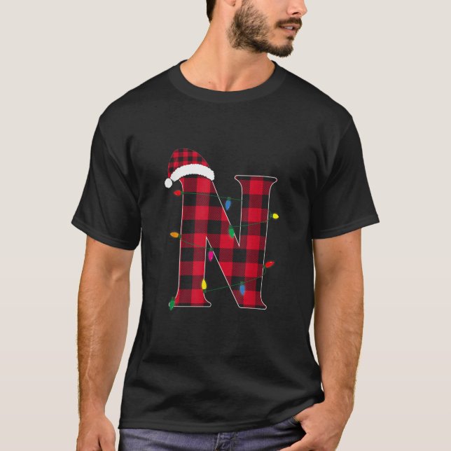 Awesome Letter N Initial Name Buffalo Plaid Christ T-Shirt (Front)