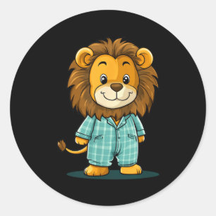 Awesome Lion In Pajama For Funny Animal Sleepwear  Classic Round Sticker