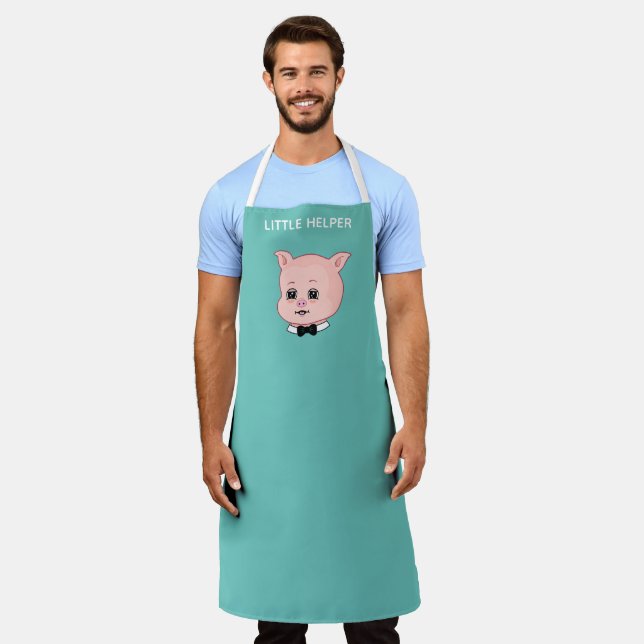 Awesome little pig on teal apron (Worn)