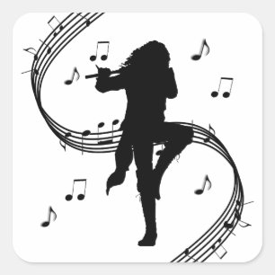 Awesome Lone Flute Player Music Square Sticker