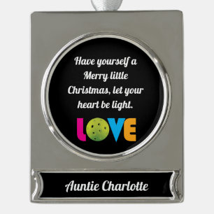 Awesome Love pickleball, custom text, Silver Plated Banner Ornament