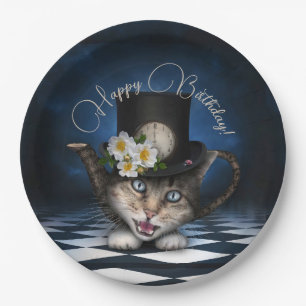 Awesome Mad Hatter Teapot Cat Whimsical Birthday Paper Plate