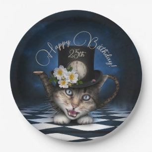 Awesome Mad Hatter Teapot Cat Whimsical Birthday Paper Plate