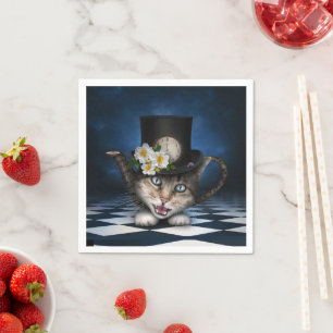 Awesome Mad Hatter Teapot Cat Whimsical Design Napkin