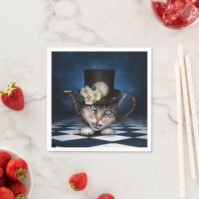 Awesome Mad Hatter Teapot Cat Whimsical Design Napkin (Insitu)