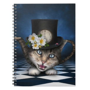 Awesome Mad Hatter Teapot Cat Whimsical Design Notebook