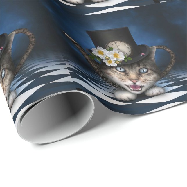 Awesome Mad Hatter Teapot Cat Whimsical Design Wrapping Paper (Roll Corner)