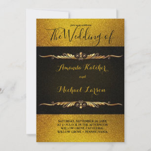 Awesome Magnificent Gold Glitter And Black Invitation