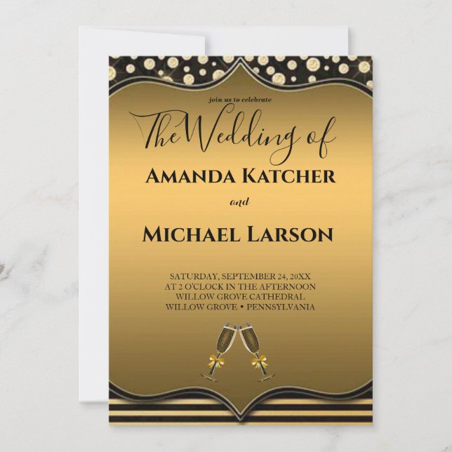 Awesome Magnificent Gorgeous Gold And Black  Invit Invitation (Front)