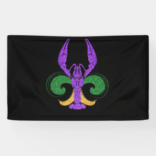Awesome Mardi Gras Fleur Lis Crawfish New Orleans Banner