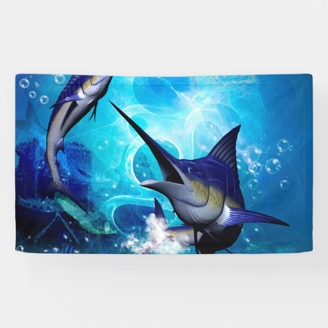 Awesome marlin with bubbles banner (Horizontal)