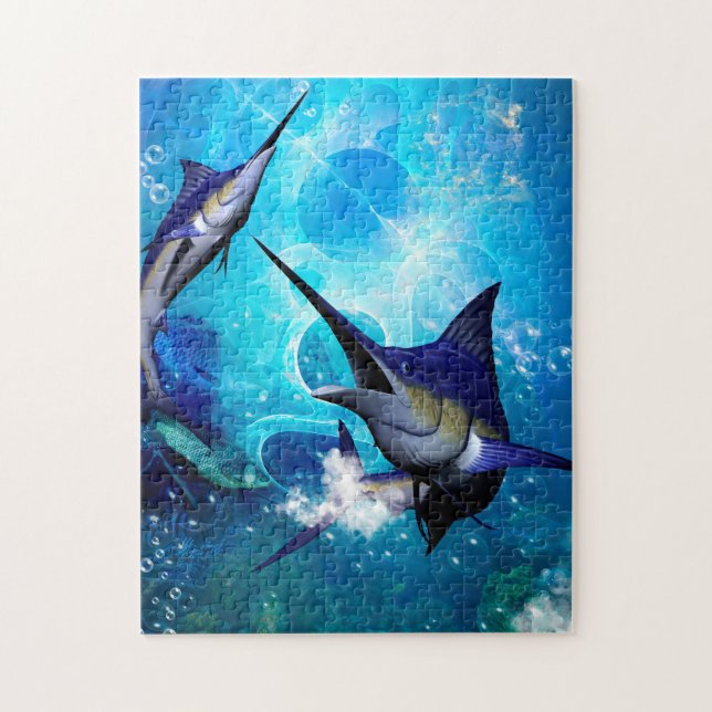 Awesome marlin with bubbles jigsaw puzzle (Vertical)